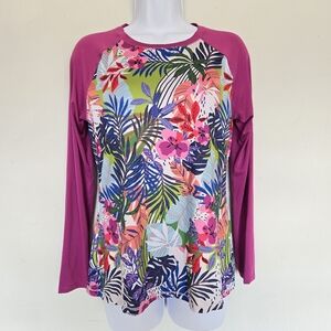 Reel Legends Floral Tropical‎ Top Size XS UV Sun Protection Rashguard Surf Swim
